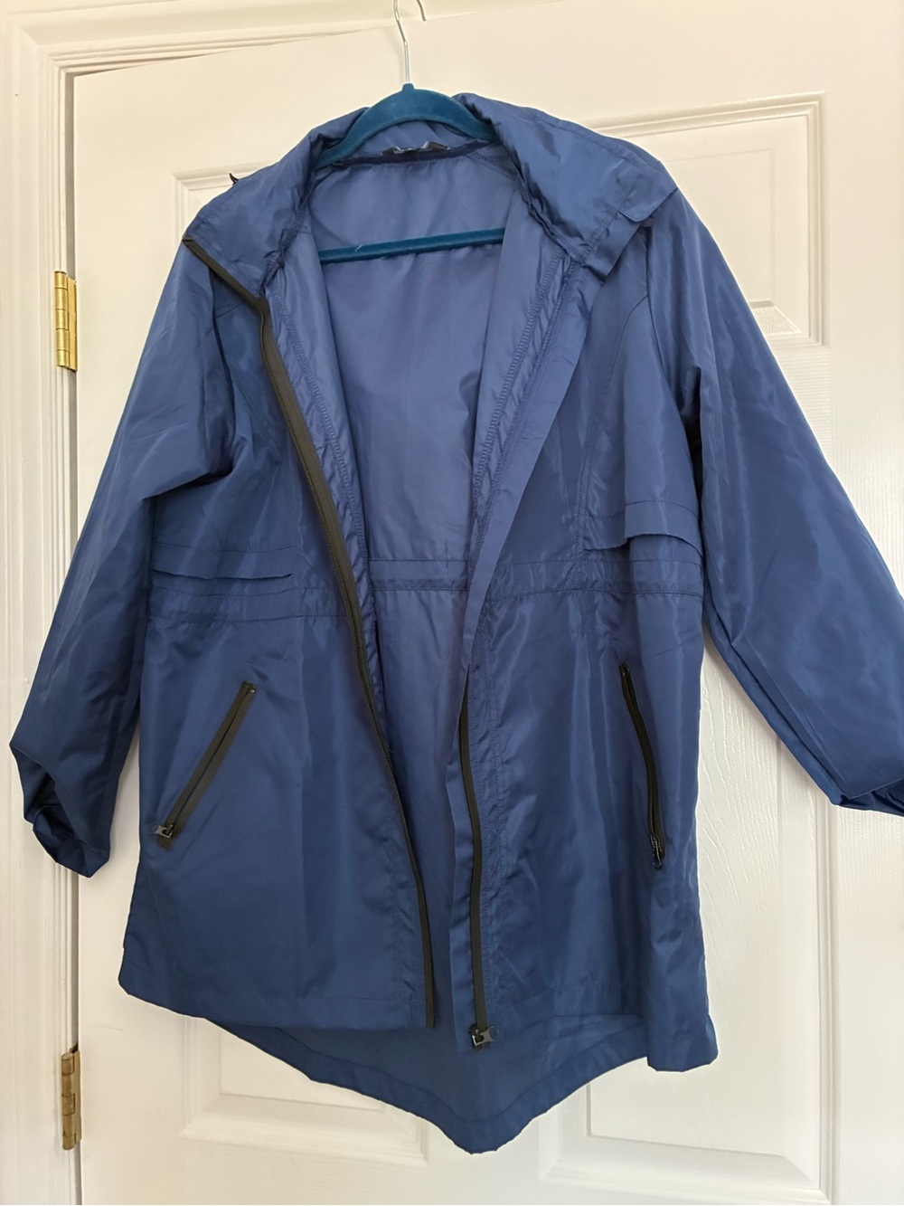 Lightweight Blue Hooded Rain Jacket